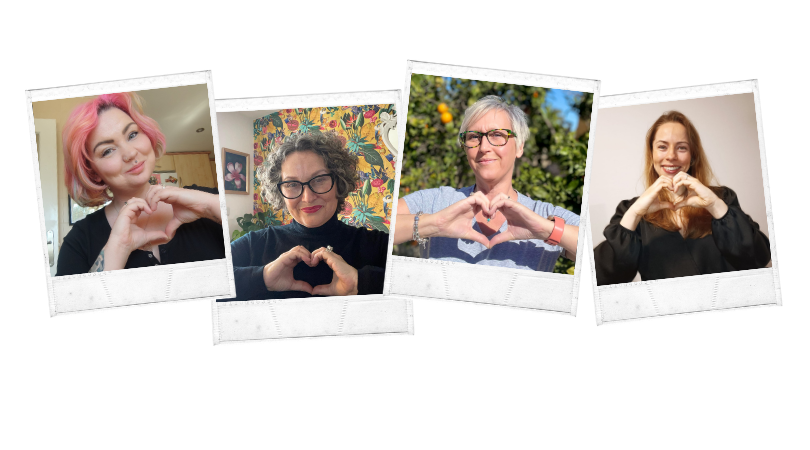 Four polaroid photos of women making heart shapes with their hands for International Women's Day 2024