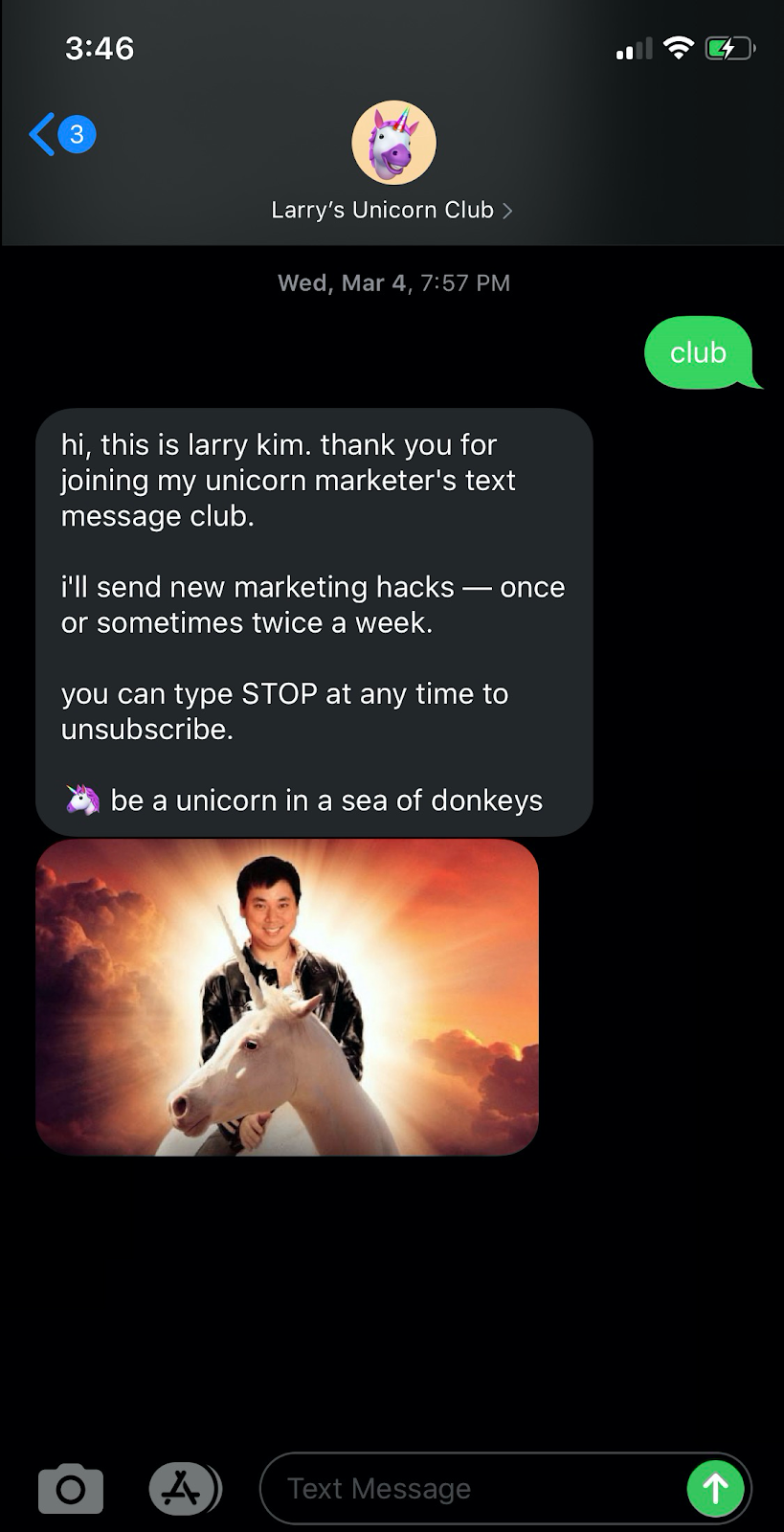 SMS Marketing Example Welcome message